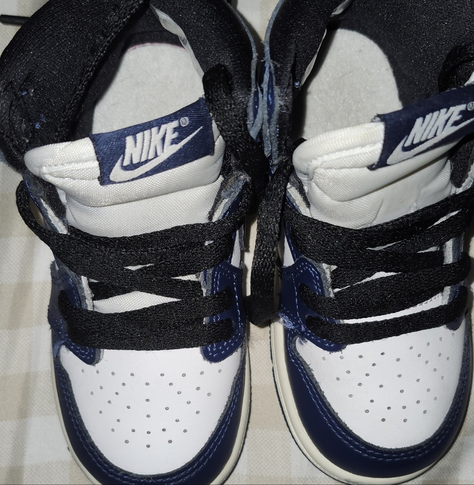 Toddlers Baby Nike Air Jordan 1 Retro High OG (TD) NAVY/WHITE (FD1413 401) - Picture 6 of 8